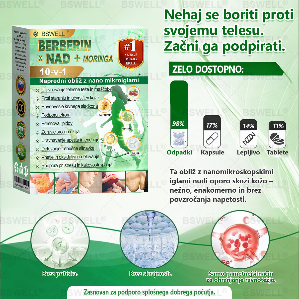 🍀👩‍🔬BSWELL® Nano mikroneedling shujševalni obliž (Samo enkrat na dan, vidne spremembe v 28 dneh)  ✅ Za debelost, zdravje srca in ožilja, sladkorno bolezen, spalno apnejo, zdravje črevesja, težave s sklepi in še več.