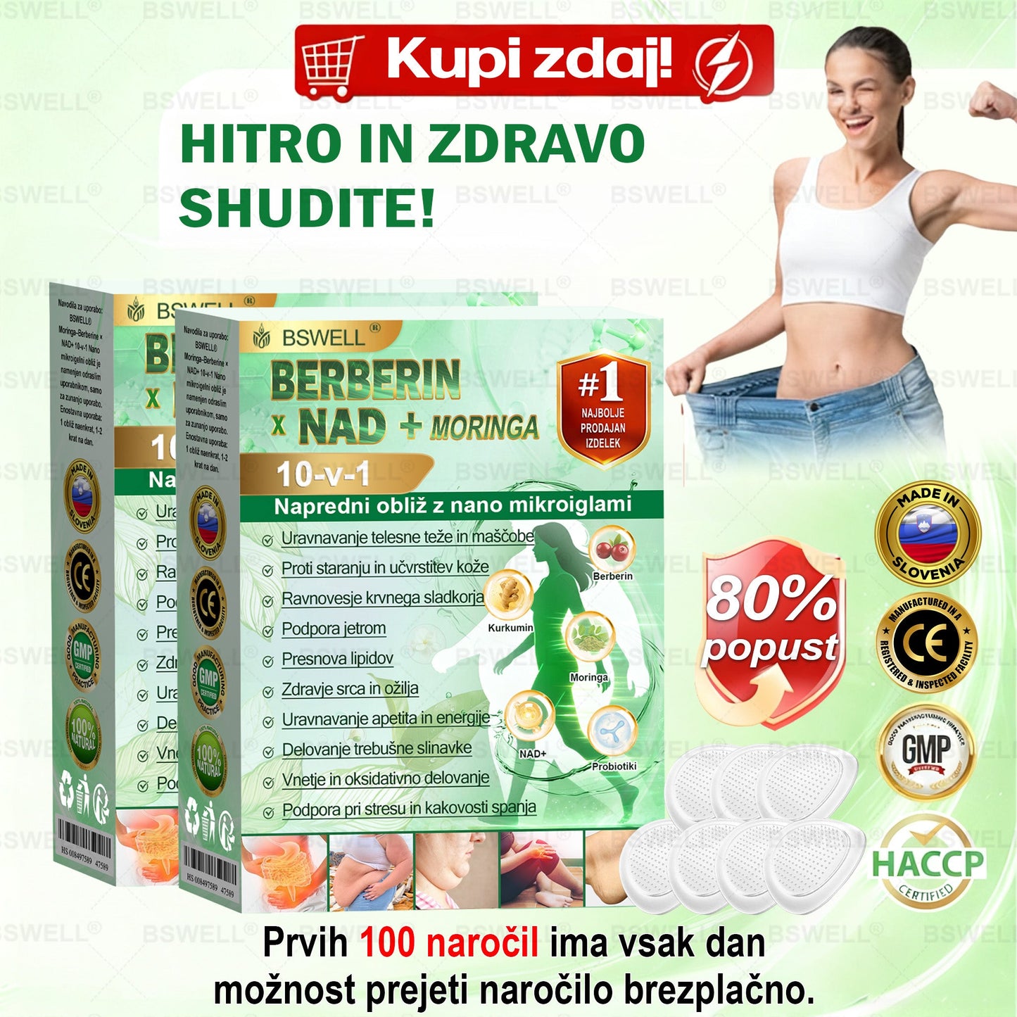 🍀👩‍🔬BSWELL® Nano mikroneedling shujševalni obliž (Samo enkrat na dan, vidne spremembe v 28 dneh)  ✅ Za debelost, zdravje srca in ožilja, sladkorno bolezen, spalno apnejo, zdravje črevesja, težave s sklepi in še več.