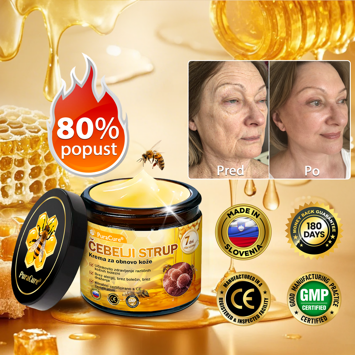 PuraCure® Krema za obnovo kože z čebeljim strupom | 50 ml | Priporočeno češko dermatovenerološko društvo